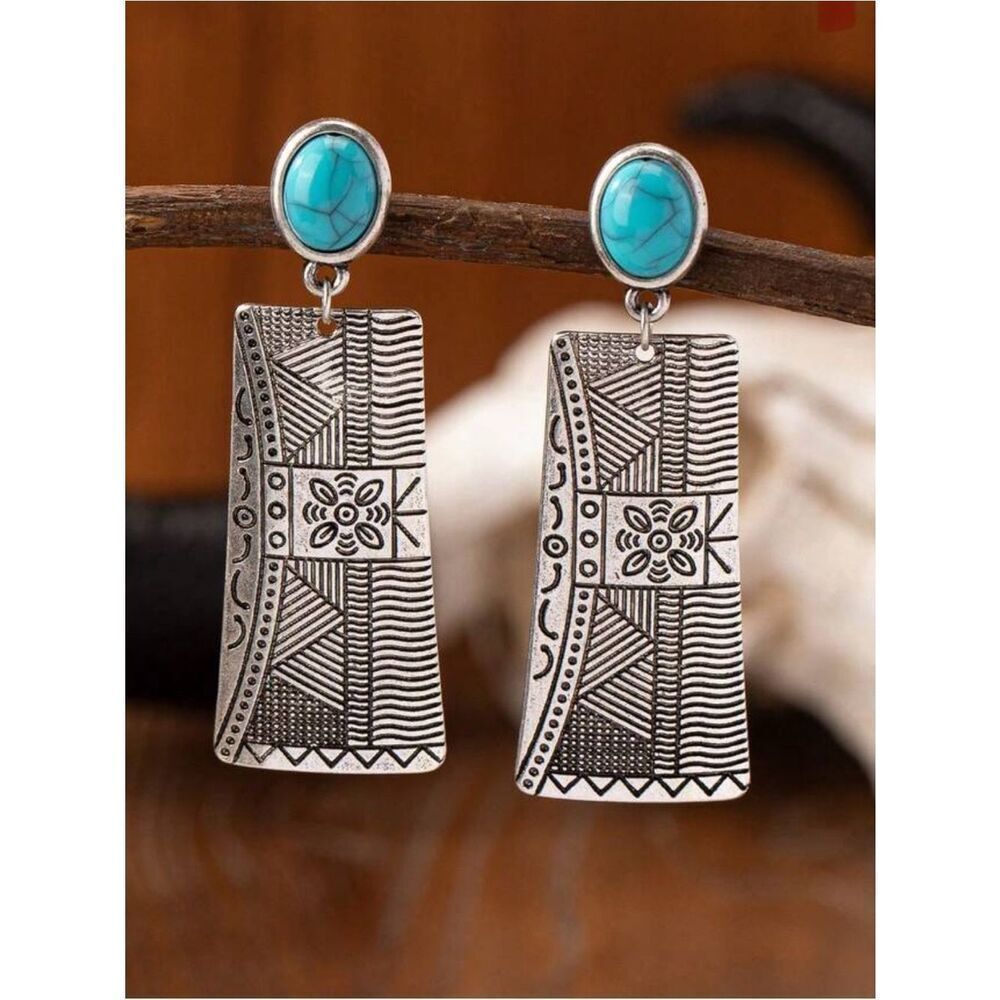 silver Etched Drop Earrings A1655